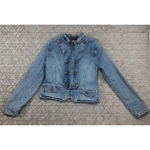 Lena Jeans Women's Denim Jacket Military Style Gold Buttons Light Wash